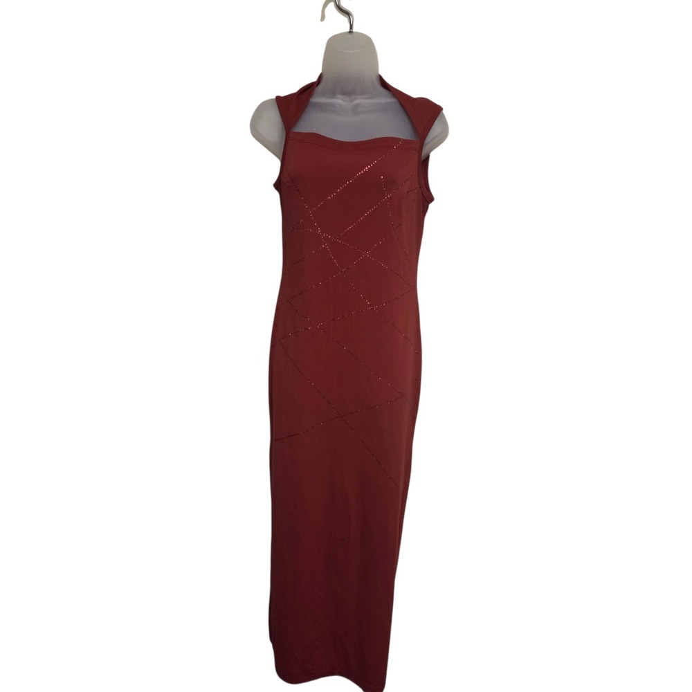 Rampage Y2K Red Bodycon‎ Midi Dress Juniors 5 Sleeveless Rhinestone Geometric